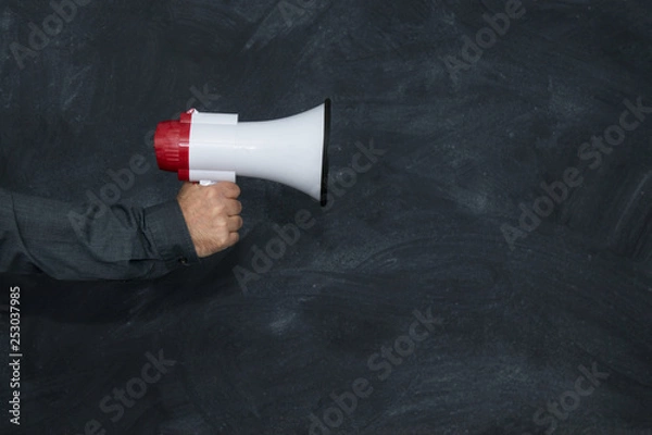 Obraz hand with megaphone and school