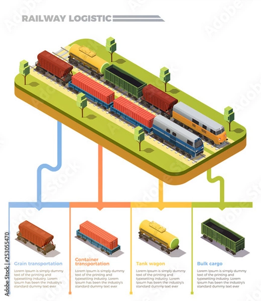 Fototapeta Train Railway Isometric Chart
