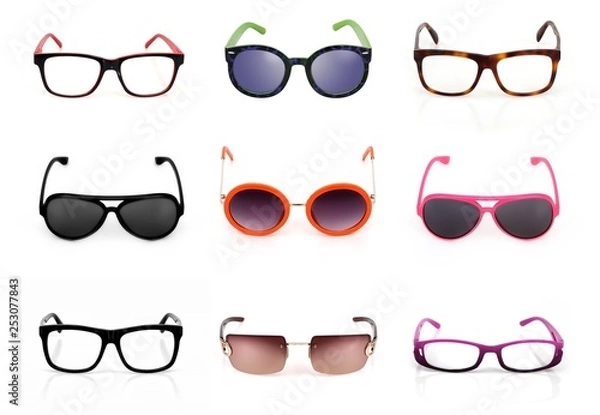 Fototapeta Set of glasses isolated on white background for applying on a portrait