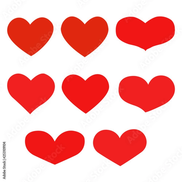Fototapeta A set of painted hearts isolated on a white background