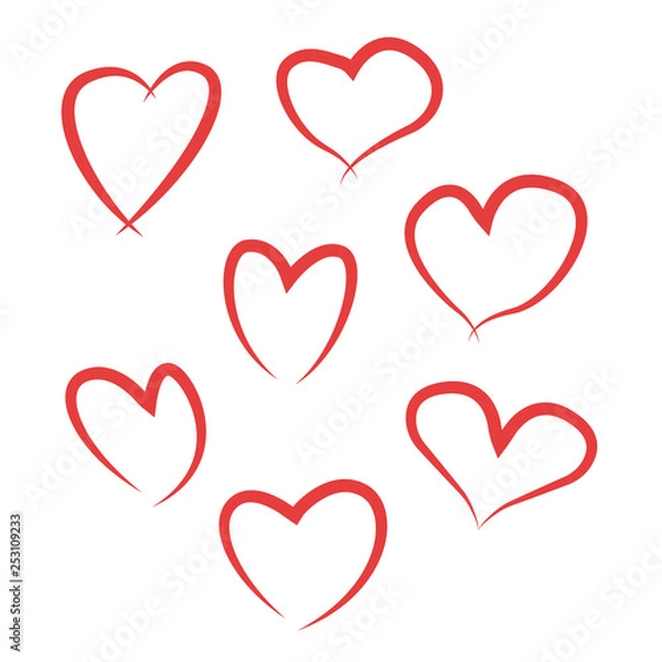 Fototapeta A set of painted hearts isolated on a white background