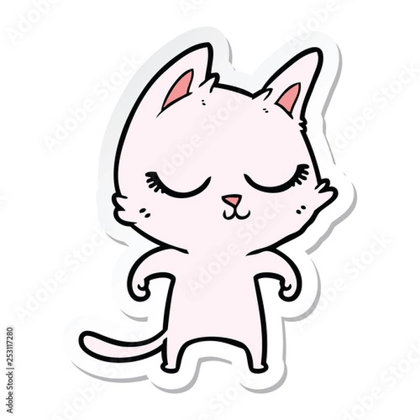 Fototapeta sticker of a calm cartoon cat