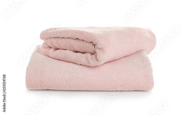 Fototapeta Folded clean soft towels on white background