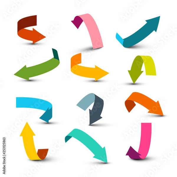 Fototapeta Arrow Symbol. Left, Right, Up and Down Colorful Bent Paper Arrows Set for Applications.