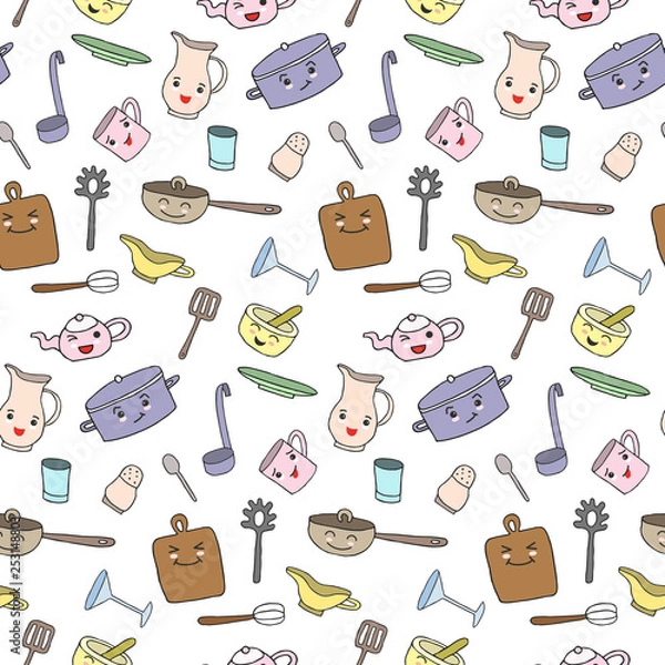 Obraz Seamless pattern with cartoon kitchen tools.