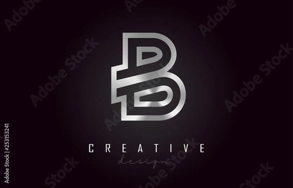 Obraz B Silver Letter Logo Monogram Vector Design. Creative B Silver Metal Letter Icon