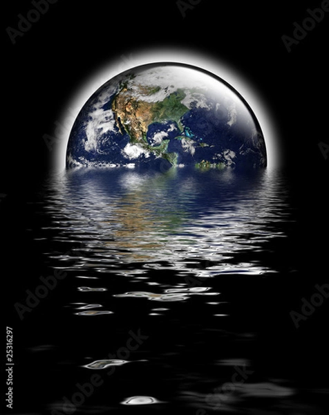 Fototapeta Earth as glass globe with flood waters