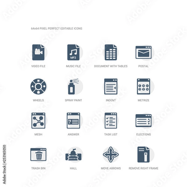 Fototapeta simple set of icons such as remove right frame, move arrows, hall, trash bin, elections, task list, answer, mesh, metrize, indent. related ui icons collection. editable 64x64 pixel perfect.