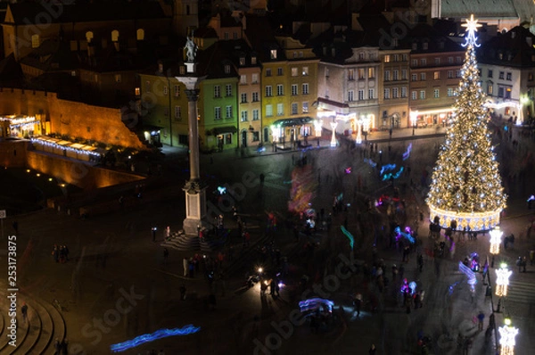 Fototapeta Christmas in Warsaw, Poland as Seen from Taras Widokowy Tower at Night