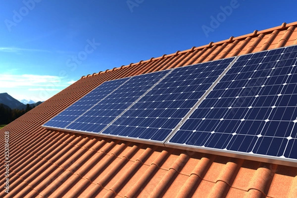 Obraz Solar panels modules on roof