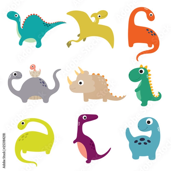 Fototapeta Funny cartoon dinosaurs collection. Vector illustration