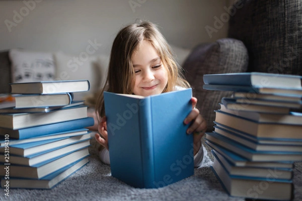 Obraz Cute Little girl reading book