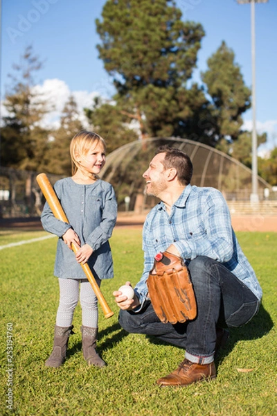 Obraz Father coach teach daughter baseball