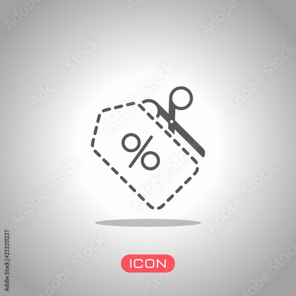 Fototapeta Scissors and Sale label. Simple icon. Icon under spotlight. Gray background