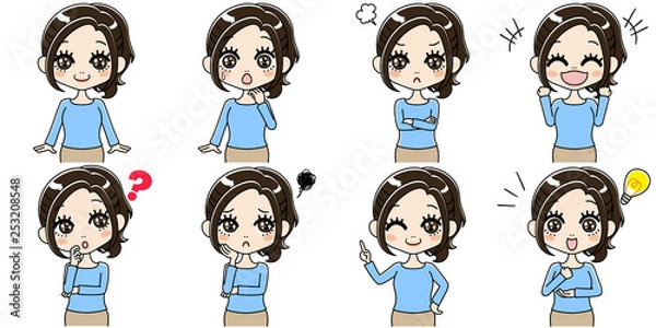 Obraz 表情豊かな女性のイラストセット