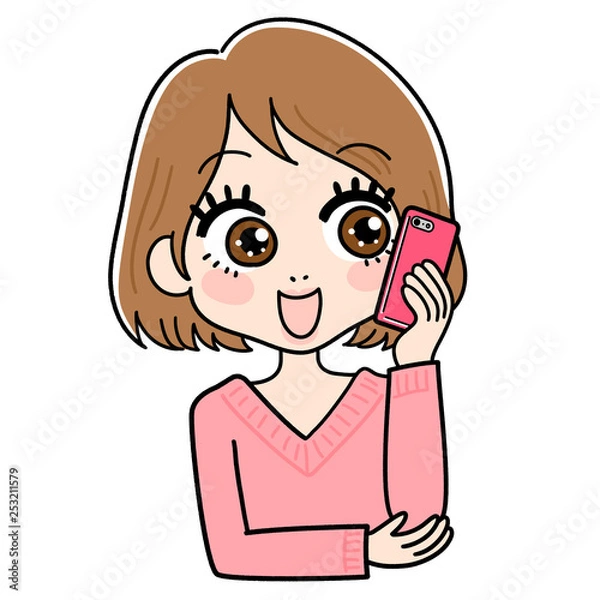 Obraz 電話をかける女性のイラスト