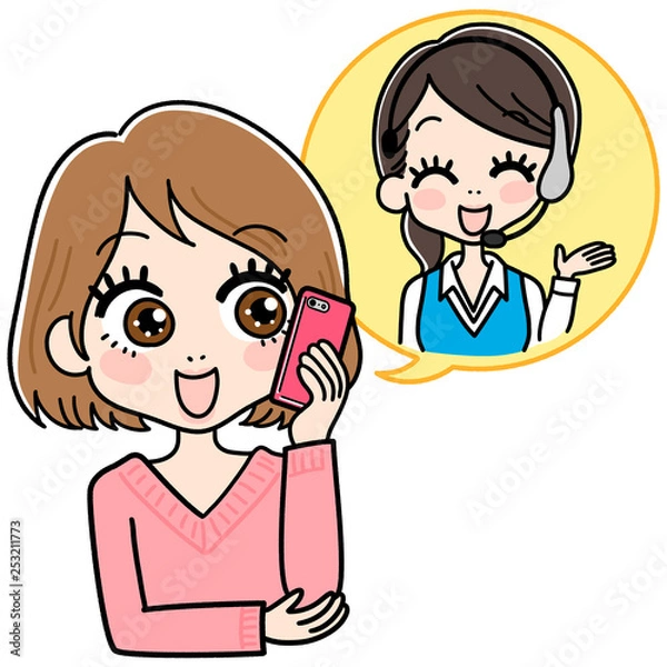 Obraz オペレーターと通話する女性のイラスト