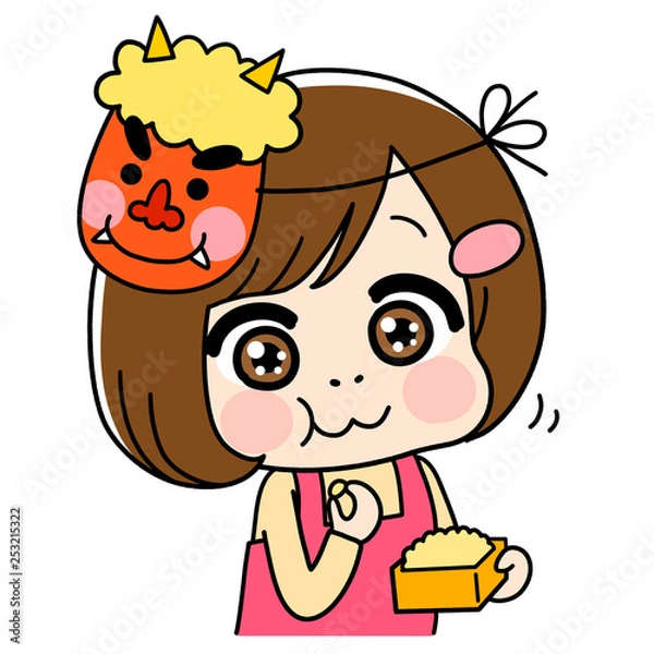 Obraz 豆を食べる女の子のイラスト