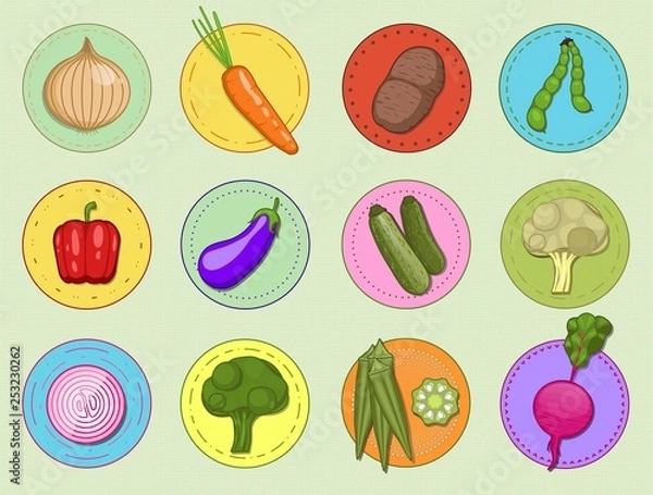 Obraz Vegetable bundle: 12 editable vegetable items, includes patterns, layouts and textures.