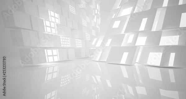 Fototapeta Abstract parametric white interior with neon lighting. 3D illustration and rendering.