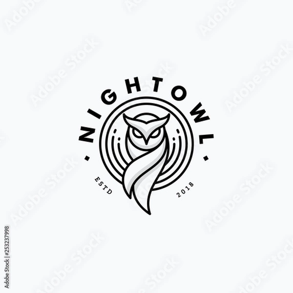 Fototapeta Nigh Owl Line Art Design concept Illustration Vector Template