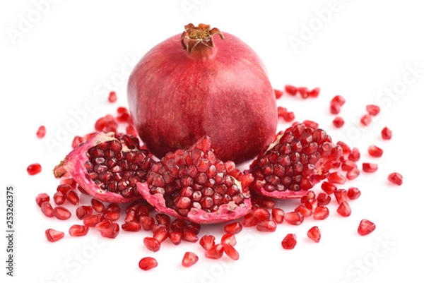 Fototapeta Pomegranate fruit with seeds isolated on white background