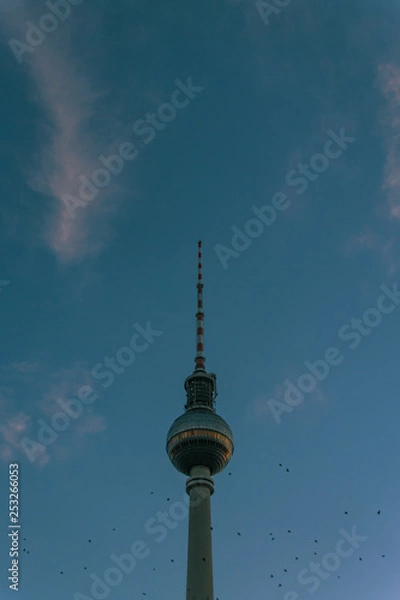 Fototapeta Low Angle View of Germanys highests Building, the Televiesion Tower at Alexander Platz in Berlin, Germany