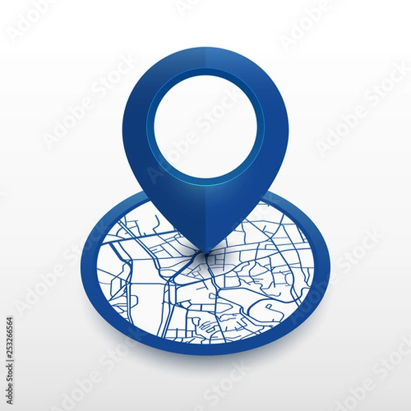 Fototapeta Isometric location pin with city map. icon design bluecolor