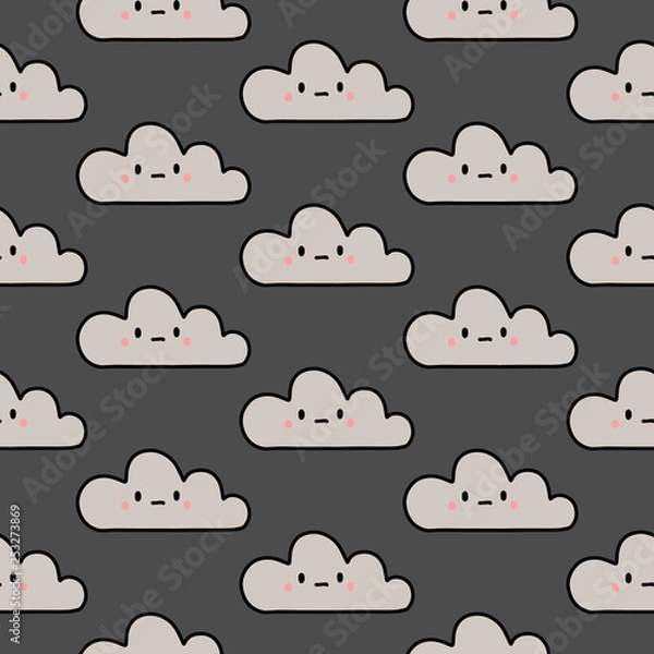 Fototapeta Sad clouds hand drawn seamless pattern in cartoon style