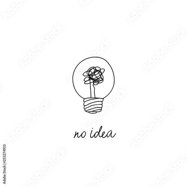 Fototapeta no creativity complicated idea concept illustration. simple line light bulb with tangled filament thread vector design.