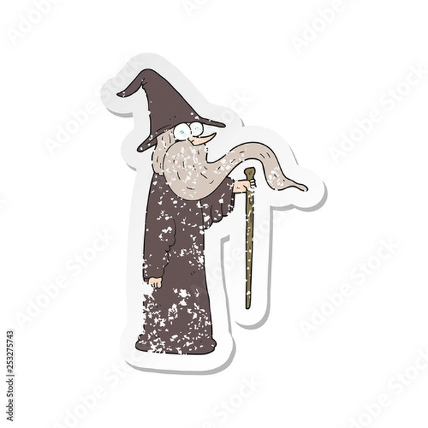 Fototapeta retro distressed sticker of a cartoon wizard