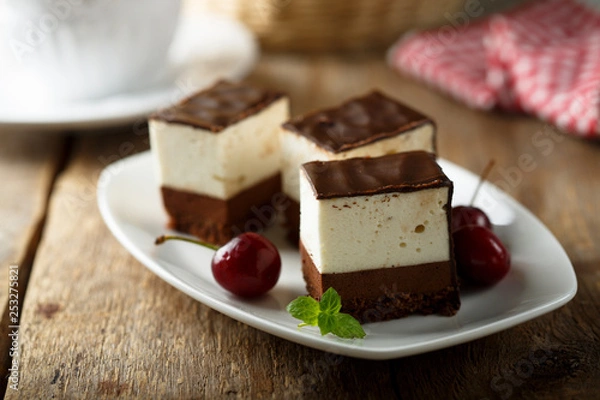 Fototapeta Chocolate vanilla souffle cake