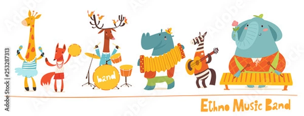 Obraz Vector animals musicians vector characters. Ethno music.