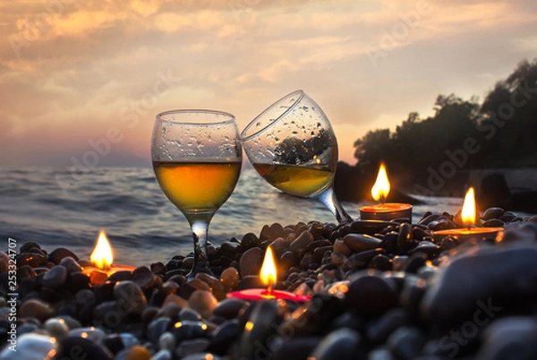 Obraz Romantic dinner with candles at sunset.