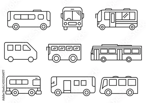 Obraz thin line icons set,transportation,Bus,vector illustrations