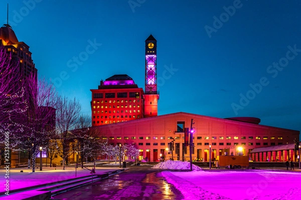 Fototapeta Mississauga, Canada, February 14, 2019: The Square One during the winter, centre of Mississauga city part of greater Toronto area.