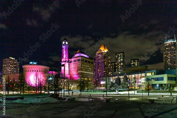 Fototapeta Mississauga, Canada, February 14, 2019: The Square One during the winter, centre of Mississauga city part of greater Toronto area.
