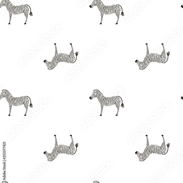 Fototapeta Vector seamless pattern with zebra. Can be used for baby shop, store, market, kids centre, kindergarten. Cute background for print on clothes for boys and girls, design banner, wallpaper, wrapping pap