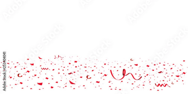 Fototapeta Falling bright red Glitter confetti, stars celebration, serpentine. Colorful confetti flying on the floor. Isolated Holiday background. Festive vector illustration. Celebration Event, Party.