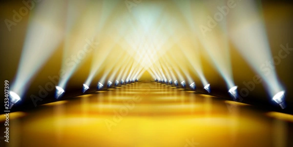 Obraz Podium na scenie podczas pokazu. Złoty dywan. Wybieg mody. Ilustracji wektorowych.