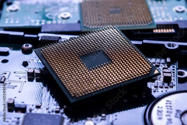 Fototapeta computer cpu background. micro processor isolated.