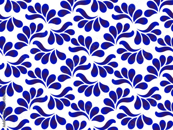 Obraz blue and white ceramic pattern with leaves