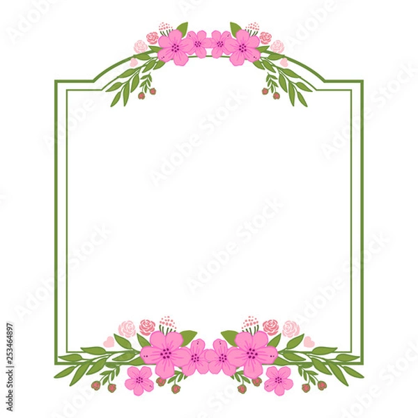 Fototapeta Vector illustration beautiful pink flower frame design with background hand drawn