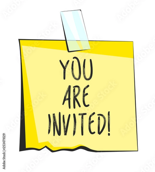 Obraz You are invited paper sticky note. Retro reminder sticker