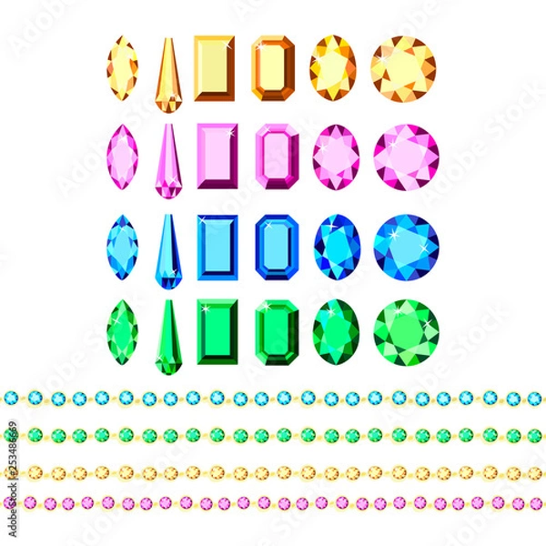 Fototapeta Set of gold accessories with multi-colored diamonds.