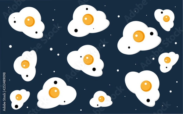 Fototapeta Broken eggs pattern on blue background. Breakfast. Vector Illustration