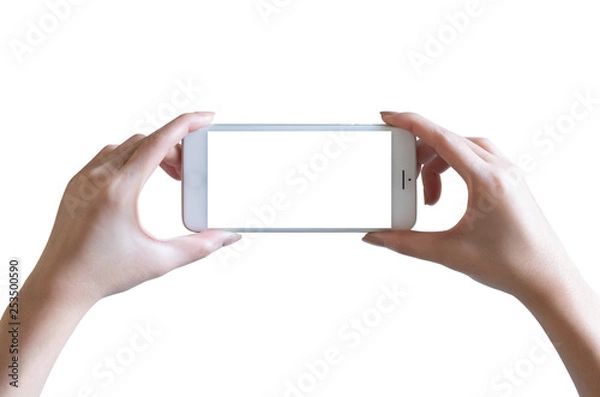 Obraz hands take photo with mobile smartphone