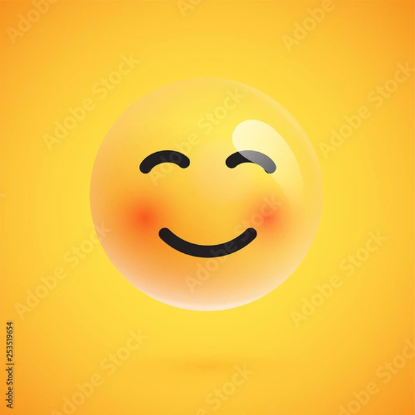 Fototapeta Realistic yellow emoticon in front of a yellow background, vector illustration