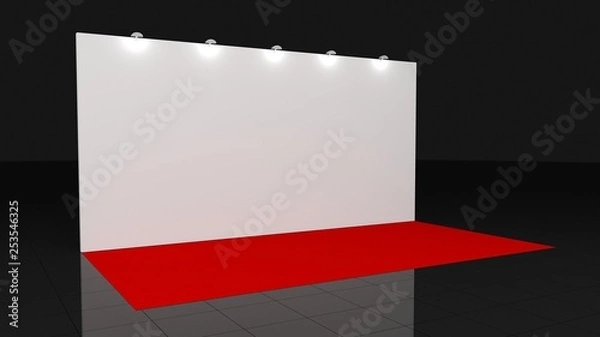 Fototapeta Backdrop with red carpet 3x6 meters. 3d render