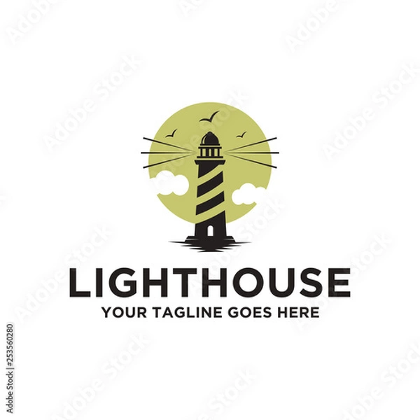 Fototapeta sea, symbol, lighthouse, light, icon, nautical, logo, ocean, design, tower, business, water, illustration, vector, wave, emblem, beacon, sign, building, house, background, searchlight, travel, isolate